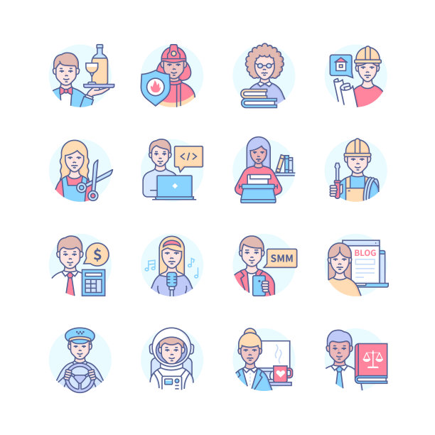 专业-现代色彩丰富的线条设计风格图标图片下载