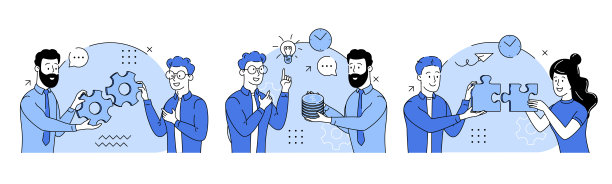 合并的公司。购买的想法。商业合作的现代抽象概念，协作。经验和主动性的隐喻。商业营销矢量插图集。业务活动场景图片下载