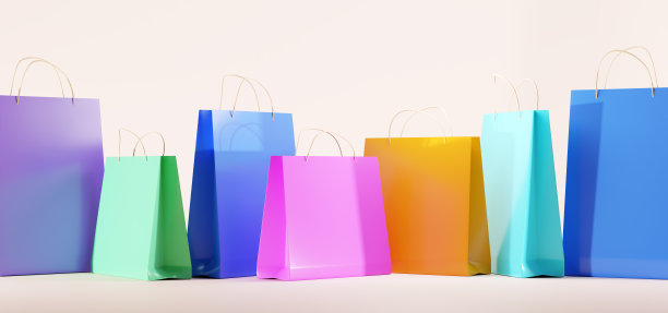 纸质购物袋模型，彩色礼品包装与把手，空白的矩形和方形奢侈品包装的消费者，目前包装的品牌和企业身份设计。逼真的3 d组图片下载