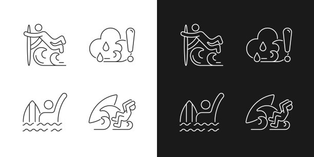 水上运动线性图标设置为暗和光模式图片下载