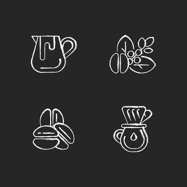 咖啡准备粉笔白色图标设置在黑暗的背景图片下载