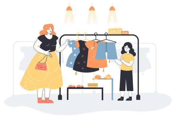 妈妈和女儿在挑选减价的衣服图片下载