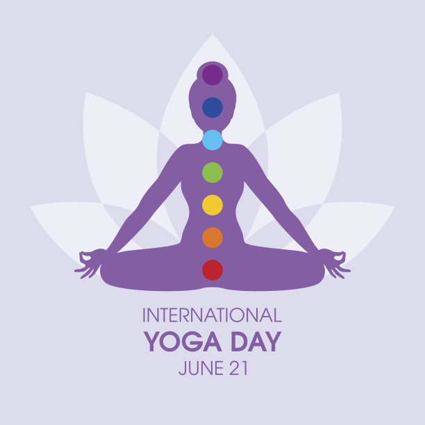 国际瑜伽日海报与女人在瑜伽位置剪影向量图片下载