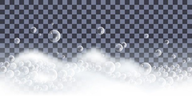 肥皂泡。浴泡沫，一套孤立的元素在透明的背景。矢量图图片下载