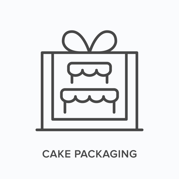 蛋糕包装平面线条图标。矢量大纲插图的盒子和甜蜜。产品容器用黑色细线形象形图图片下载