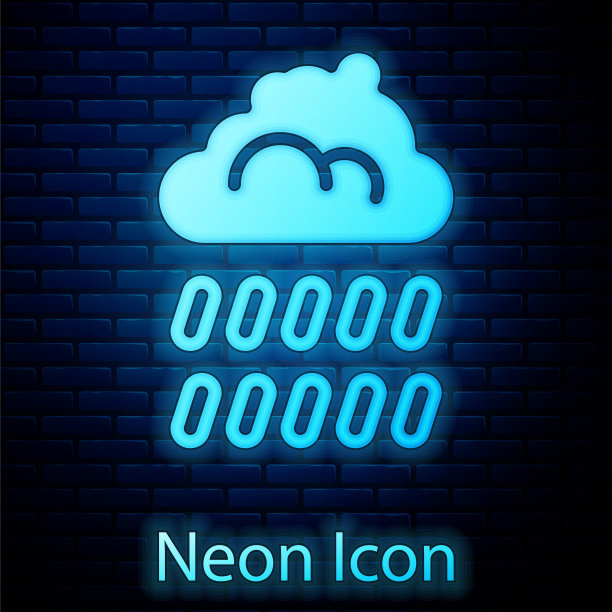 霓虹灯云与雨的图标孤立在砖墙的背景。雨云与雨滴一起沉淀。向量图片下载