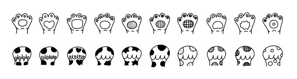 猫的爪子。狗爪子。猫品种矢量涂鸦插图。图片下载