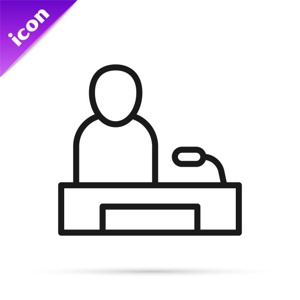 黑线电视报道图标孤立在白色背景上。电视新闻。向量图片下载