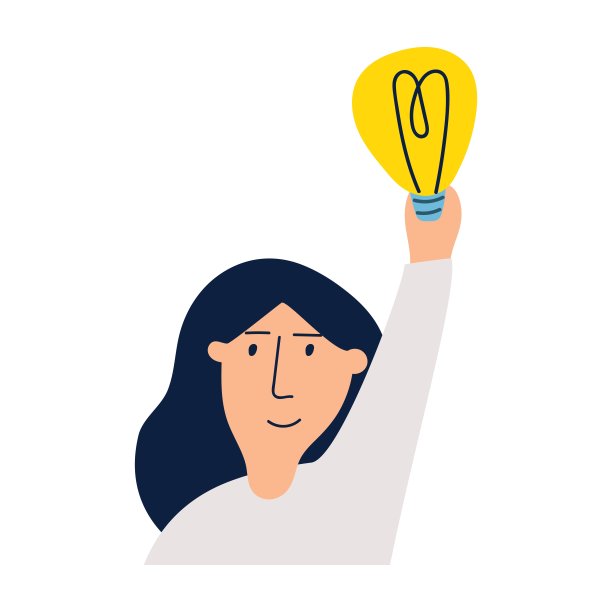 一个年轻女子把灯泡举过头顶。新想法。图片下载