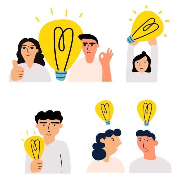 一组有灯泡的人。新想法。图片下载