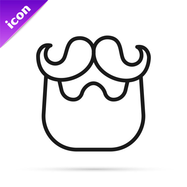 黑线胡子和胡子图标孤立在白色背景上。理发店的标志。面部发型。向量图片下载