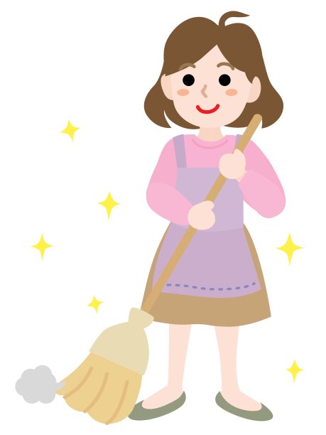 主妇用扫帚扫地的插图图片下载