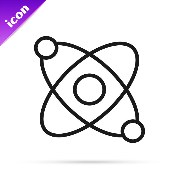 黑线原子图标孤立在白色背景上。象征科学、教育、核物理、科学研究。向量图片下载
