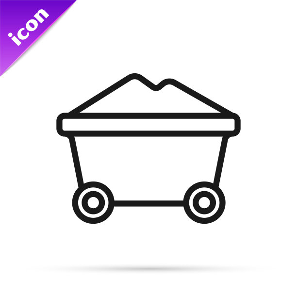 黑线煤矿小车图标孤立在白色背景上。工厂煤矿小车。向量图片下载