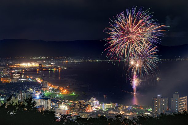 日本长野县须和湖的夏季烟花节。图片下载