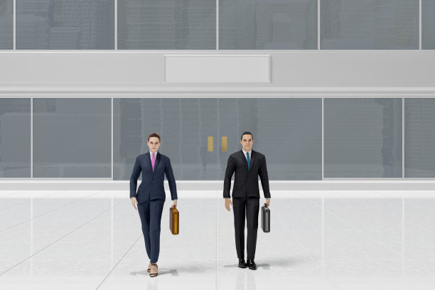 商业和金融。商人和女商人站在银行门口。——3 d演示图片下载
