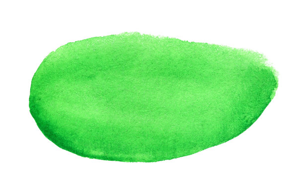 绿色水彩艺术手画上白色背景孤立，笔刷纹理为文字或标志图片下载