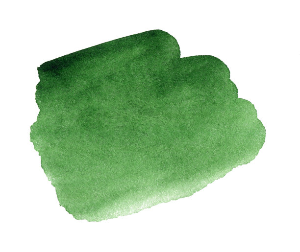 深绿色水彩艺术手画上白色背景孤立，笔刷纹理为文字或标志图片下载