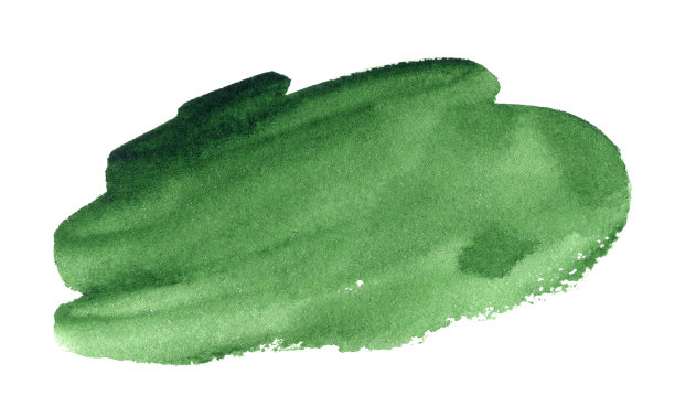 深绿色水彩艺术手画上白色背景孤立，笔刷纹理为文字或标志图片下载