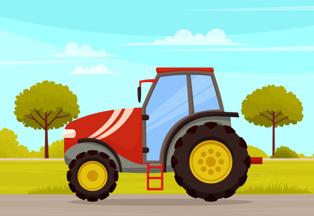 拖拉机停在草地附近的路上。农民在自然景观中的农机图片下载