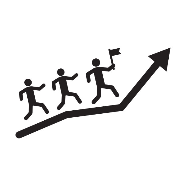 领导力图标：手持旗帜站在箭头标志上图片下载