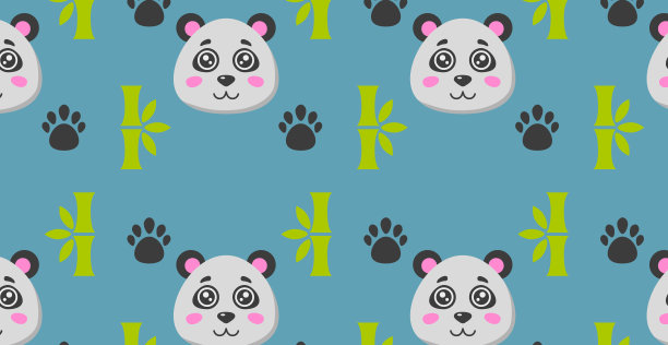矩形无缝图案，熊猫和竹子-矢量图片下载