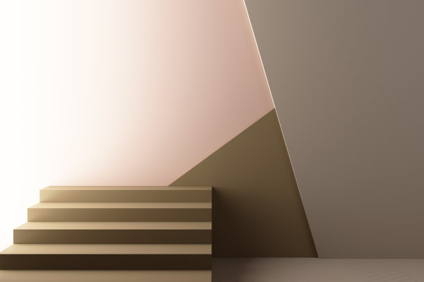 最小抽象几何背景与直接阳光在棕色和粉红色阴影。展示场景与空讲台产品演示3d渲染图片下载