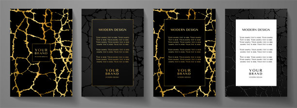 现代黑色和金色封面，框架设计集。具有裂缝纹理的创意抽象(垃圾背景)图片下载