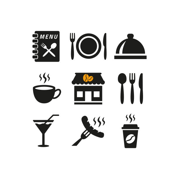 餐厅和咖啡馆图标设置在白色背景图片下载
