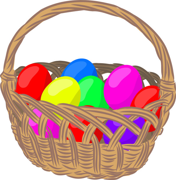 篮子里装满了五颜六色装饰的复活节彩蛋图片下载