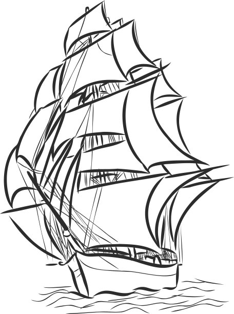 在墨线中航行的船只或海洋中的小船图片下载