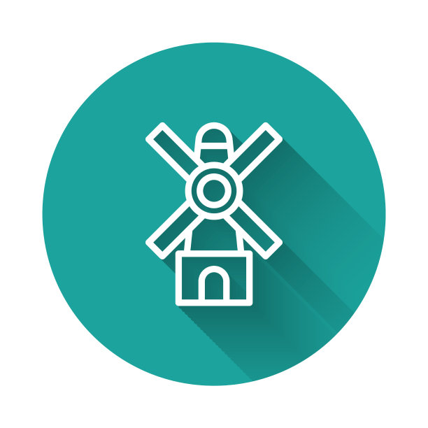 白色线风车图标孤立与长影子图片下载