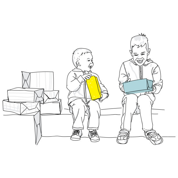 两个男孩打开礼品盒图片下载