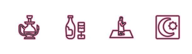 设线水烟穆斯林男子祈祷酒瓶图片下载