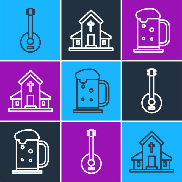 班卓琴木雕啤酒杯和教堂图片下载