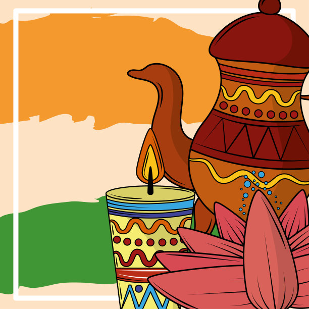 茶壶蜡烛印度国旗图片下载