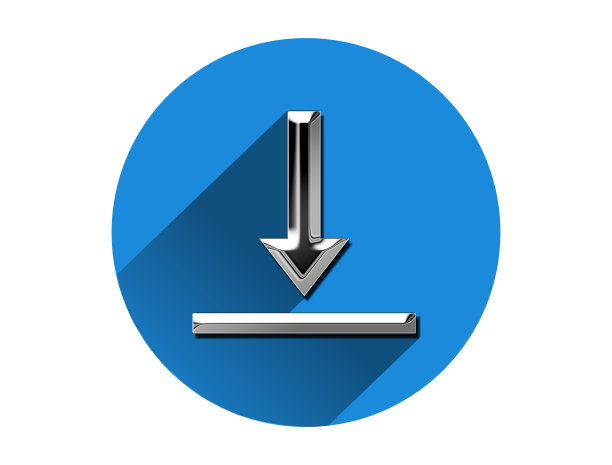 金属文件下载图标用金属看蓝色的圆圈，符号。三维演示图片下载