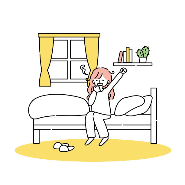 一个女人早上醒来，在床上打呵欠。图片下载