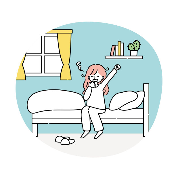 一个女人早上醒来，在床上打呵欠。图片下载