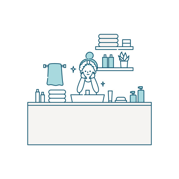 一个女人在盥洗室洗脸图片下载