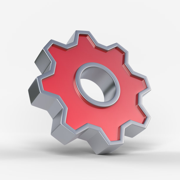 红色金属齿轮隔离在白色背景图片下载