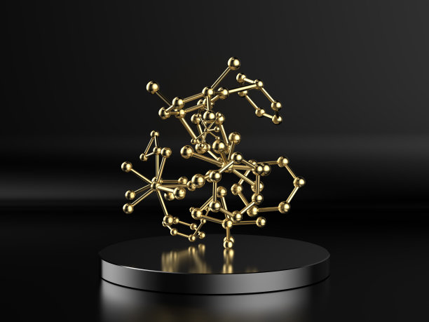 黑色背景上的金分子结构图片下载