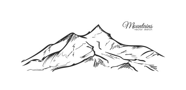 矢量手绘山素描景观与丘陵和山峰图片下载