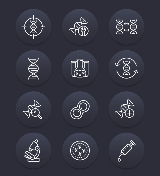 遗传学，DNA链，遗传研究线图标集图片下载