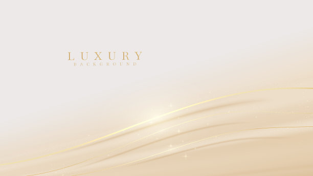 优雅的粉彩浅棕色抽象背景与金色线条曲线元素相结合。现代豪华设计模板矢量插图。图片下载