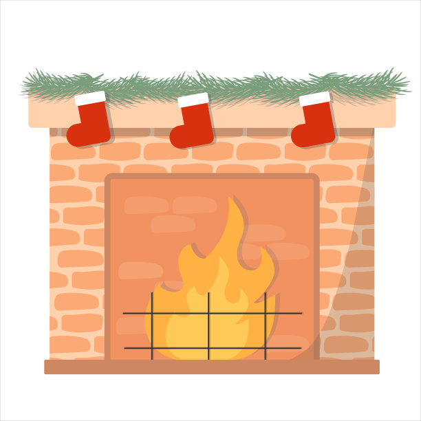 圣诞壁炉与袜子矢量插图。图片下载