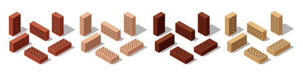 3d等距砖，隔离砖墙砌体建设。彩色的固体块，一组图标。矢量图图片下载