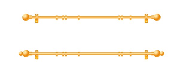 矢量插图檐口窗帘孤立在白色背景。一套现实的金属窗帘杆和配件图标在平面卡通风格。用于室内设计的新型带环窗帘杆。图片下载