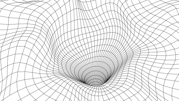 未来的蓝色漏斗。线框空间旅行隧道。抽象的蓝色虫洞与表面翘曲。矢量插图。图片下载