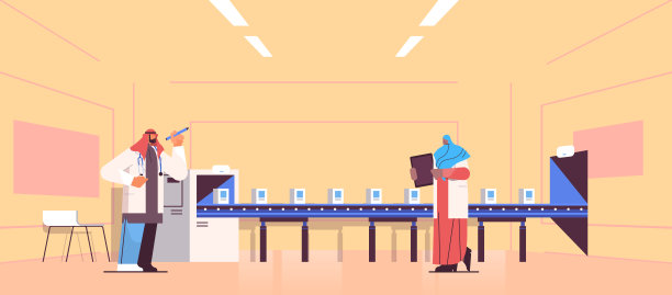 阿拉伯操作团队控制药品生产灌装输送带医生检查产品质量图片下载